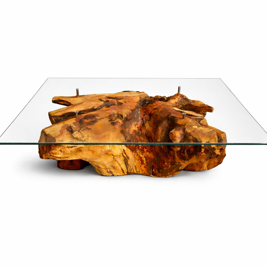 Ricken Couchtisch aus Wurzelholz Inkl. Glasplatte  120×100cm