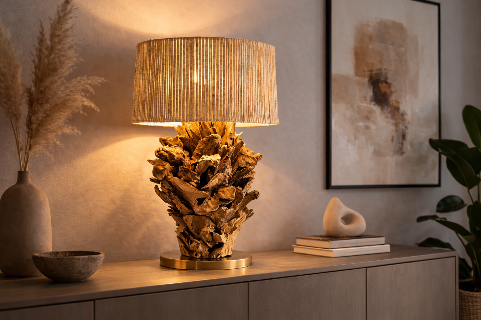 Tischlampe Wurzelholz FICUS Höhe 70 cm