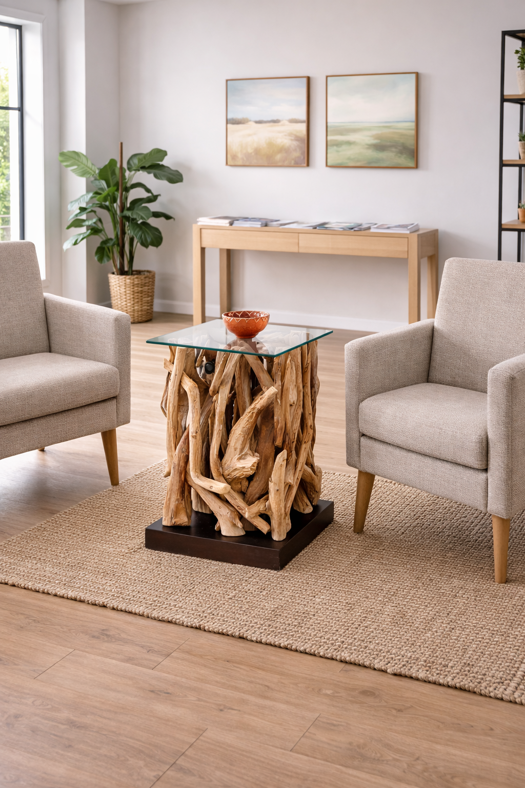 ACE Wurzelholz Beistelltisch Glasplatte 40x40 cm