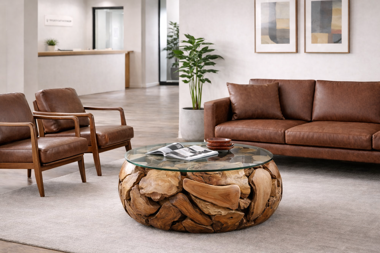 Wohnzimmertisch XILON aus recyceltem Teakholz rund  Ø 80 cm