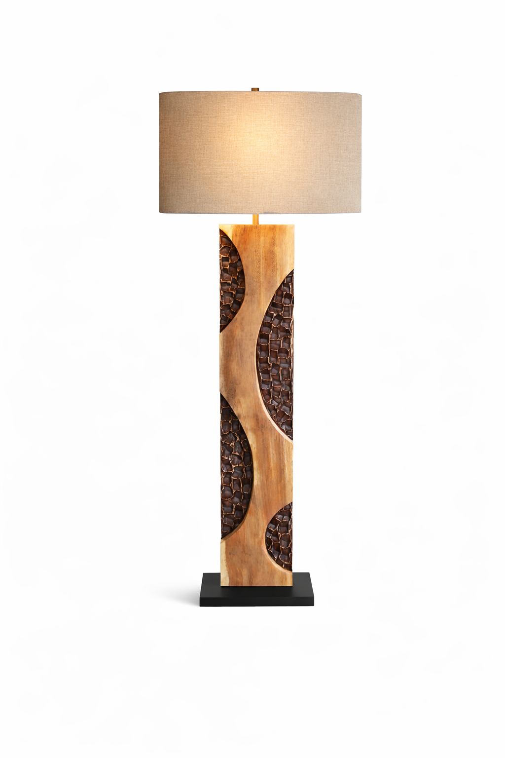 Holz Stehlampe AMAZONIA 170cm Leinenschirm Handarbeit
