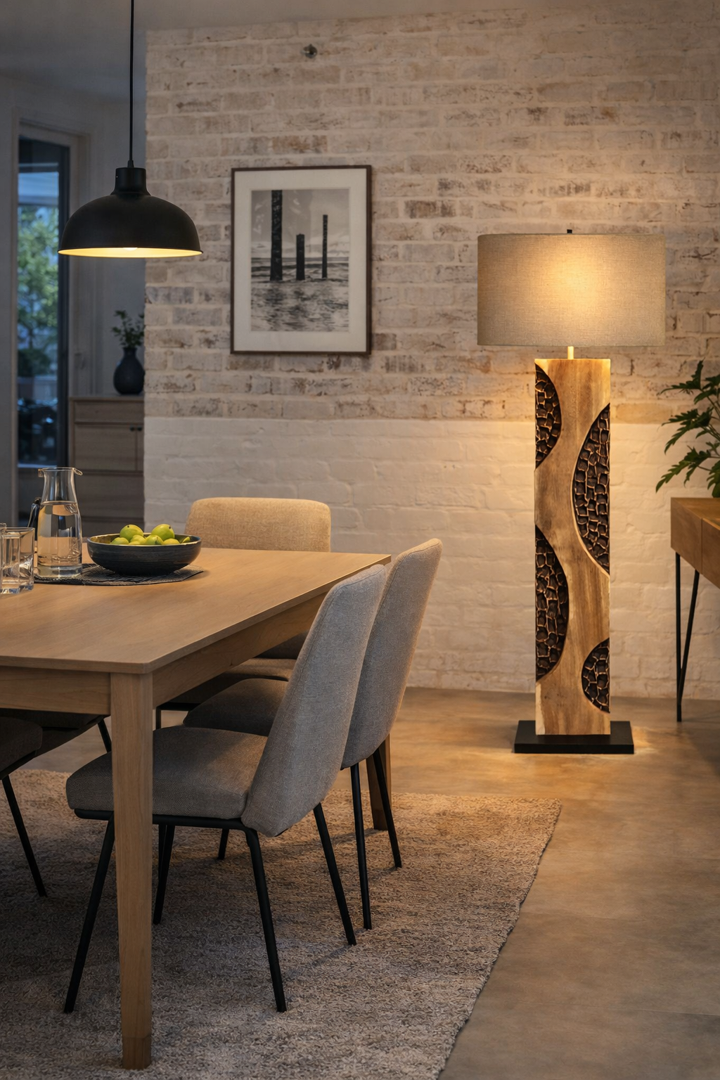 Holz Stehlampe AMAZONIA 170cm Leinenschirm Handarbeit