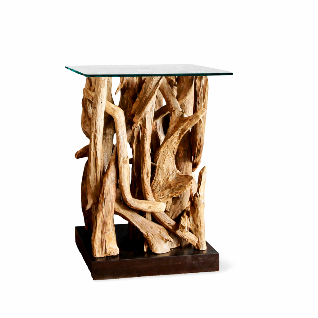 ACE Wurzelholz Beistelltisch Glasplatte 40x40 cm