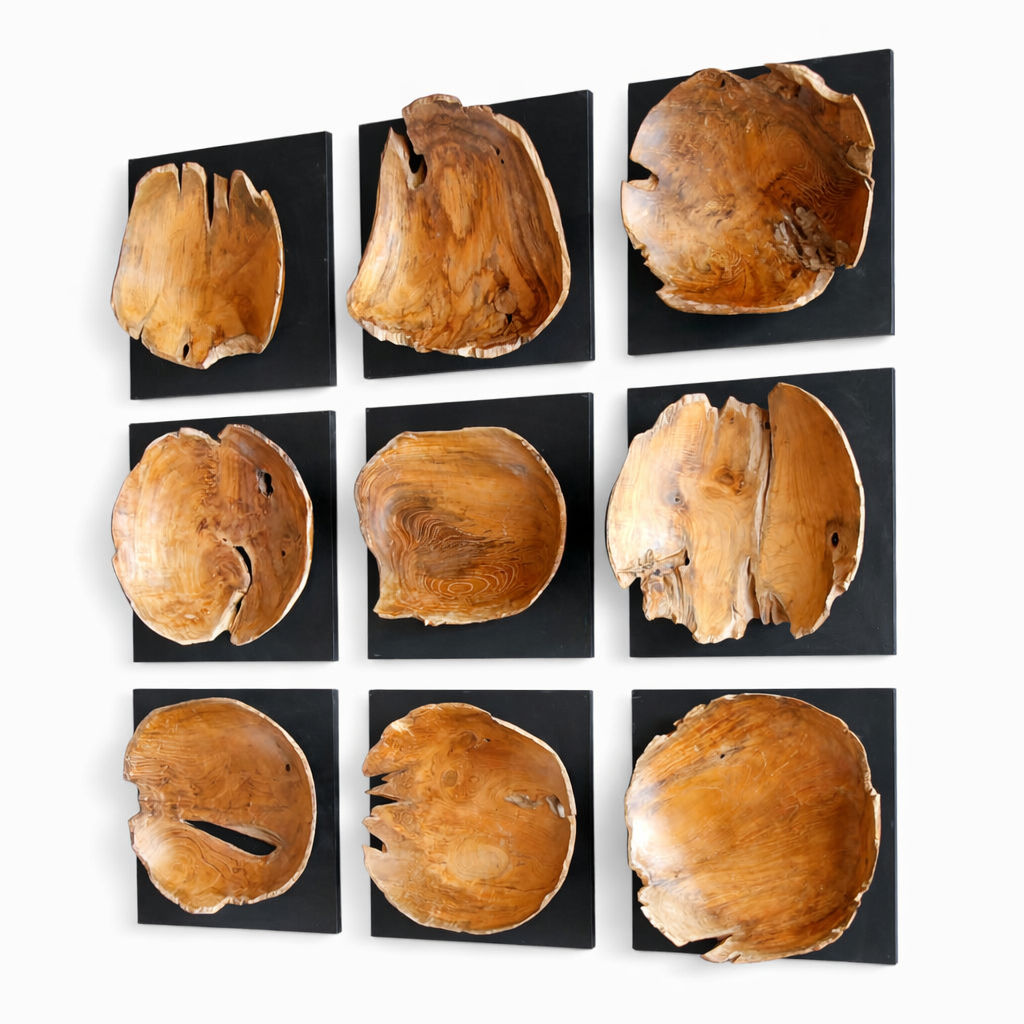 Teak Holz Wandbild FLORENT 35 cm x 35 cm