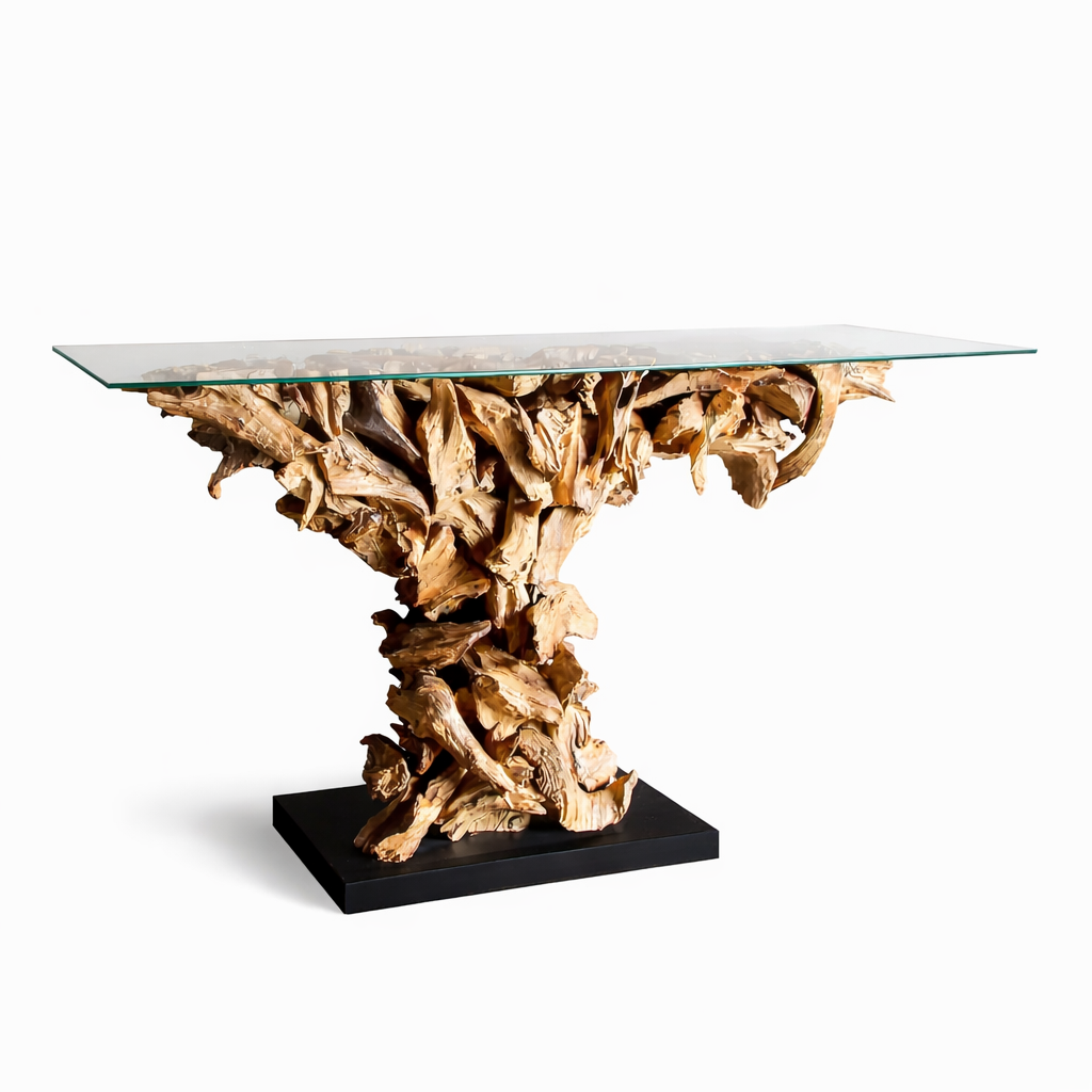 Teak Wurzel Sideboard REGINA Glasplatte 160cm