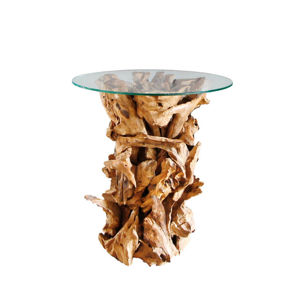 REGINA Wurzeltisch mit Glasplatte Ø 60 cm