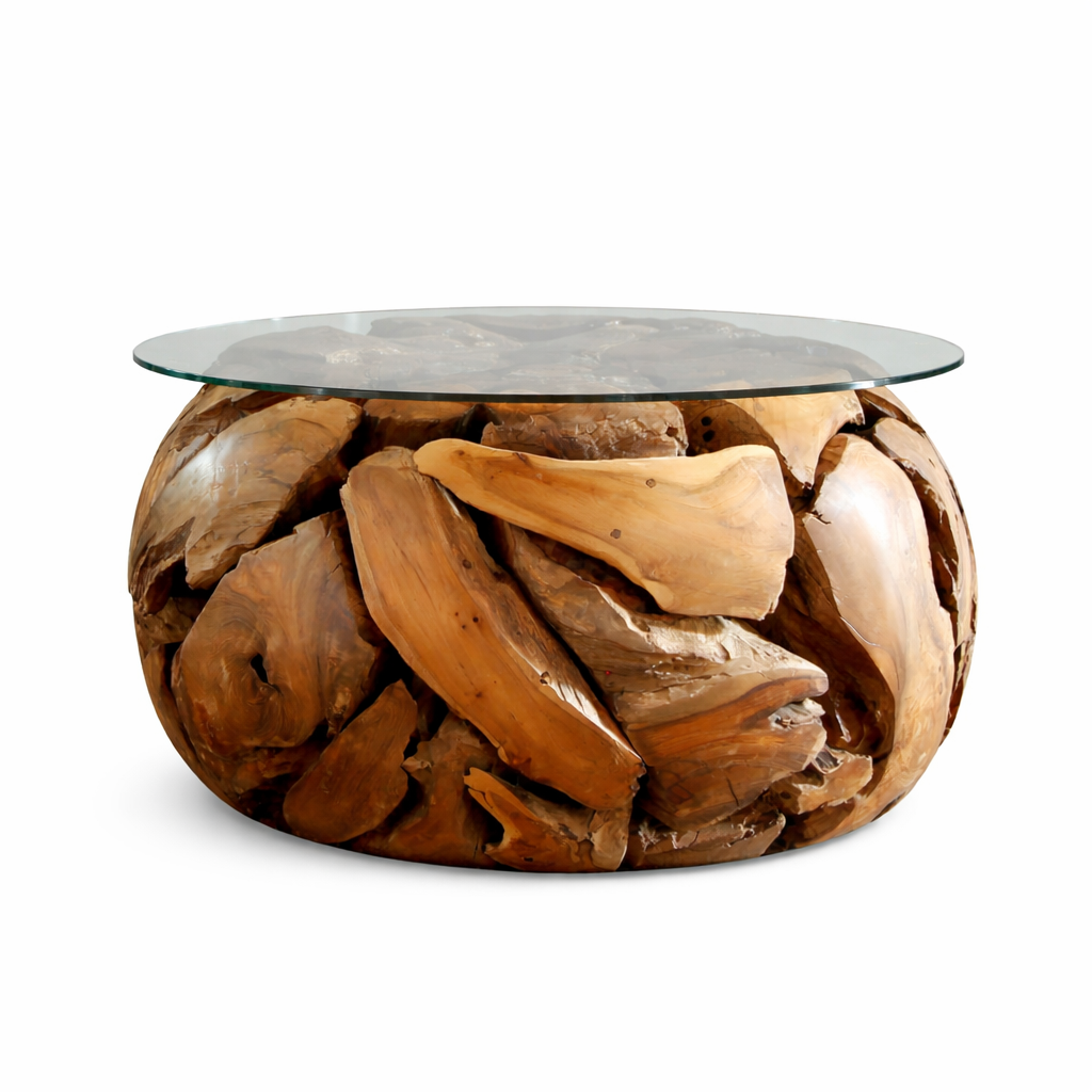 Wohnzimmertisch XILON aus recyceltem Teakholz rund  Ø 80 cm