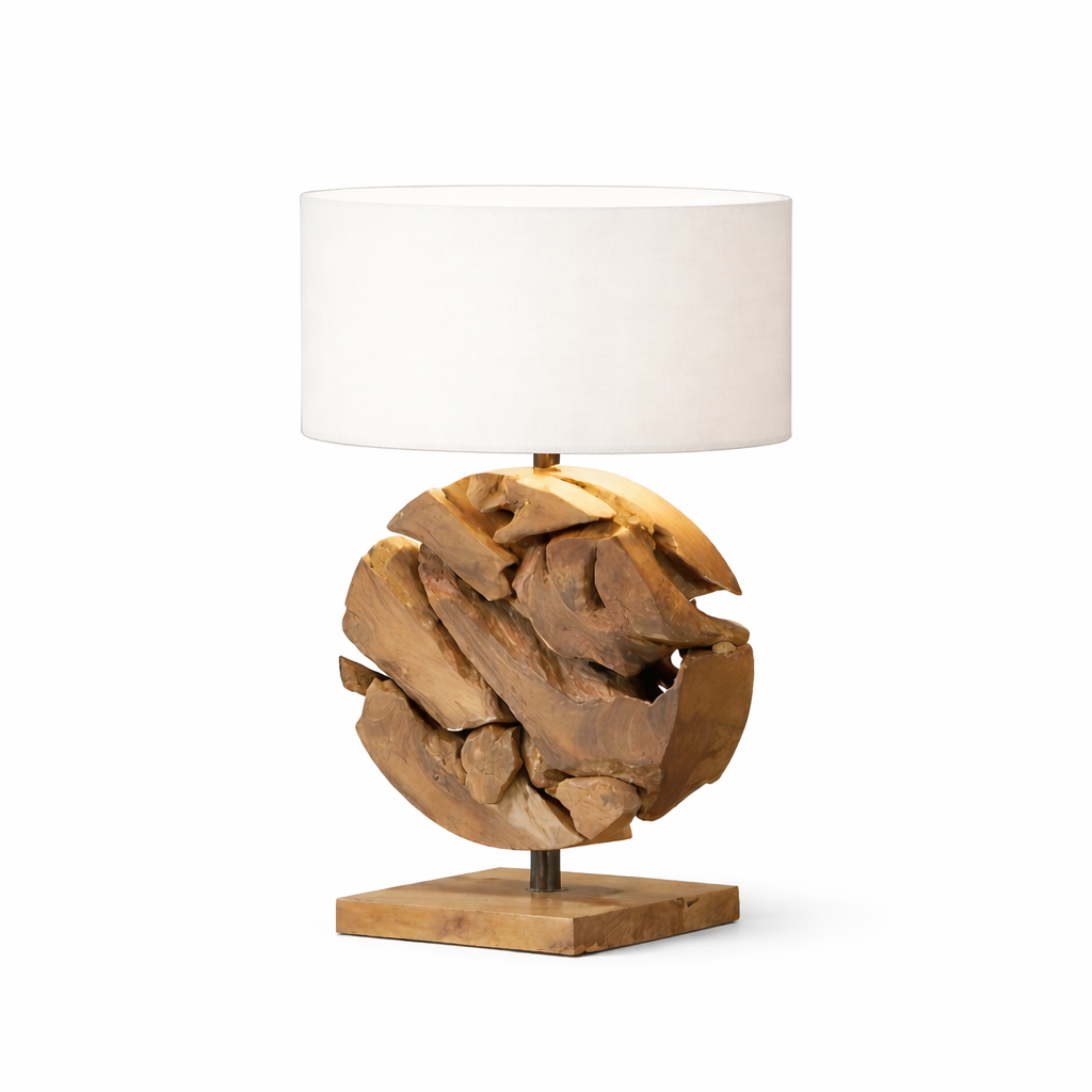 GLOBE Wurzelholz Tischlampe Weiß