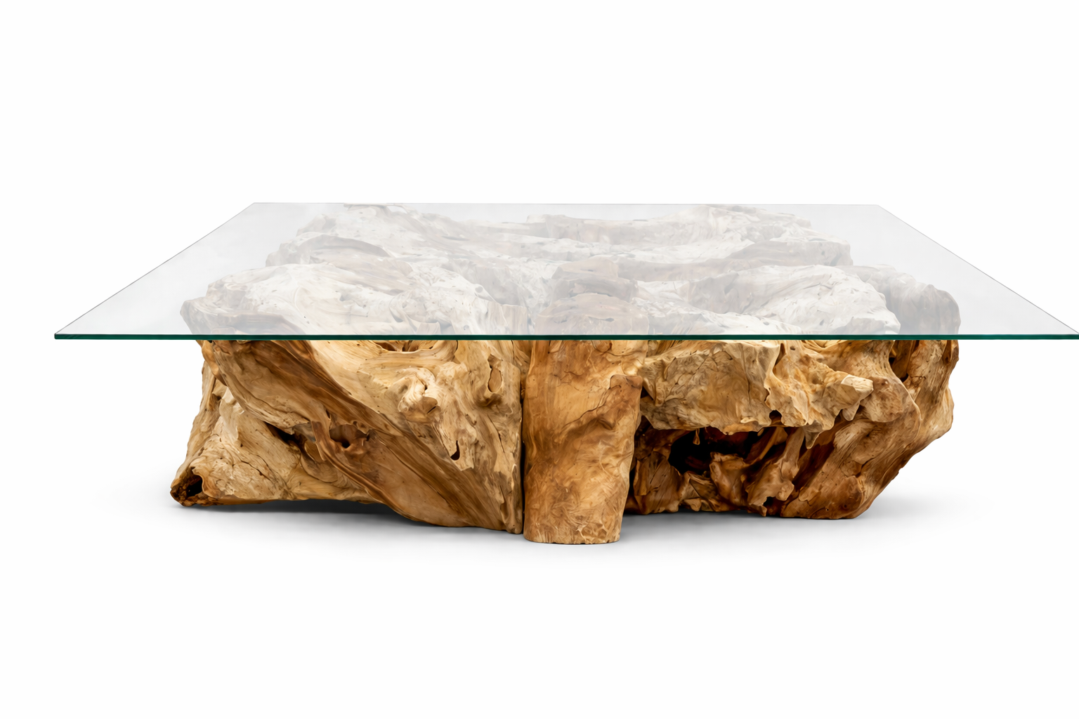 Wurzel Couchtisch NAGA inkl. Glasplatte 110 cm x 110 cm