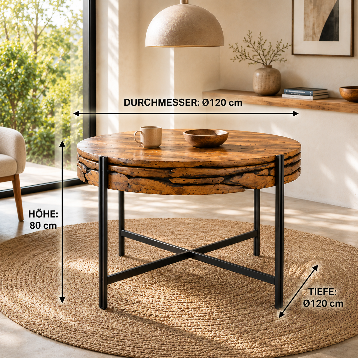 Teakholz Esstisch ROKKA Ø 120 cm