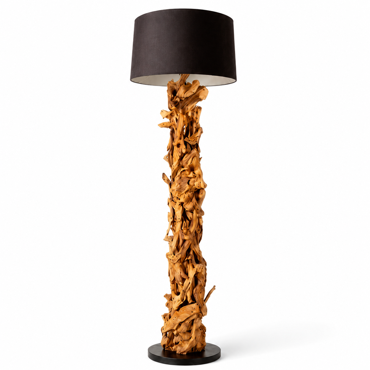 Stehlampe Treibholz CLEON  | Höhe 165 cm | Lampenschirm Schwarz