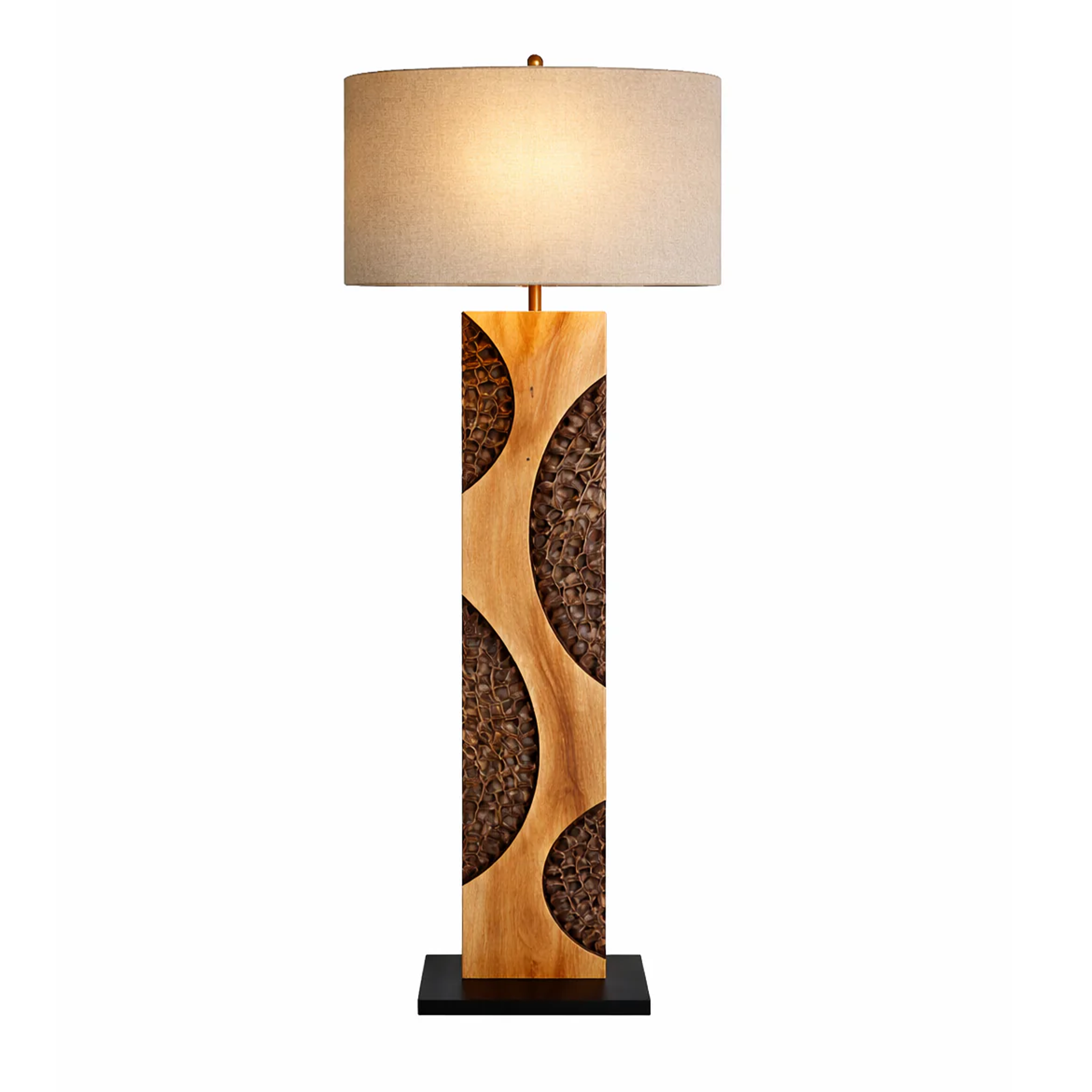 Holz Stehlampe AMAZONIA 170cm Leinenschirm Handarbeit