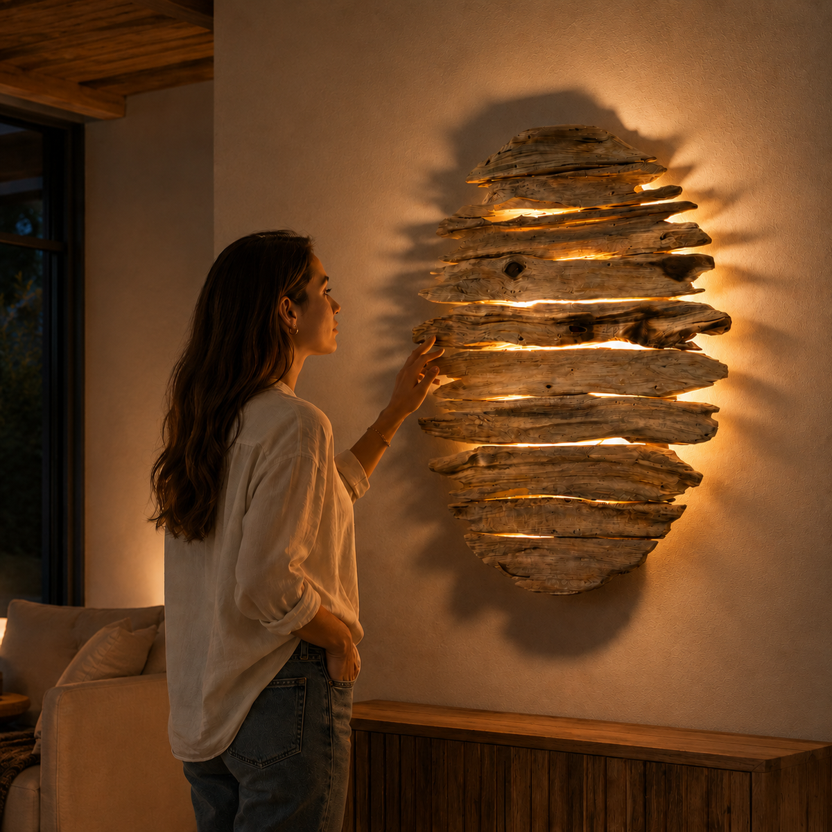 Lampa de perete cu LED Driftwood Belmiro / ovala / 75 x 57 cm
