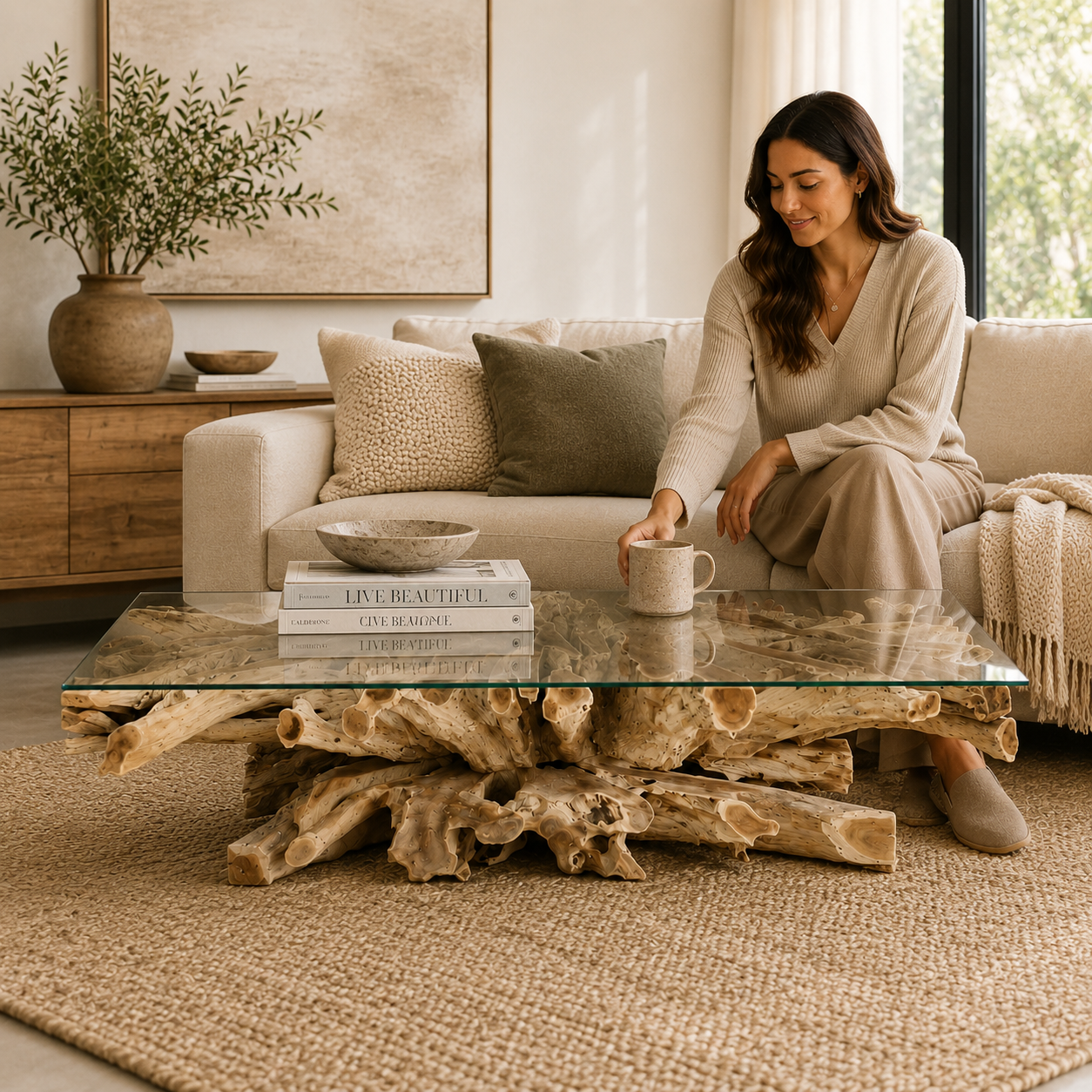 Wohnzimmer Couchtisch NAGA XL inkl. Glasplatte 180cm x 90cm