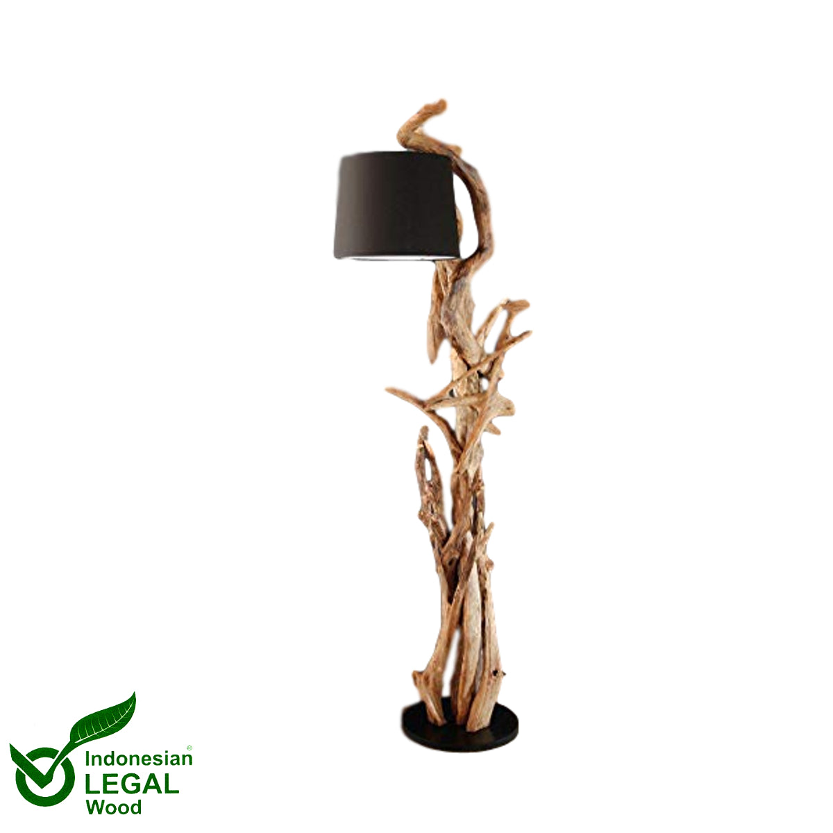 Wurzel Holz Lampe MORGAN inkl. Lampenschirm Schwarz