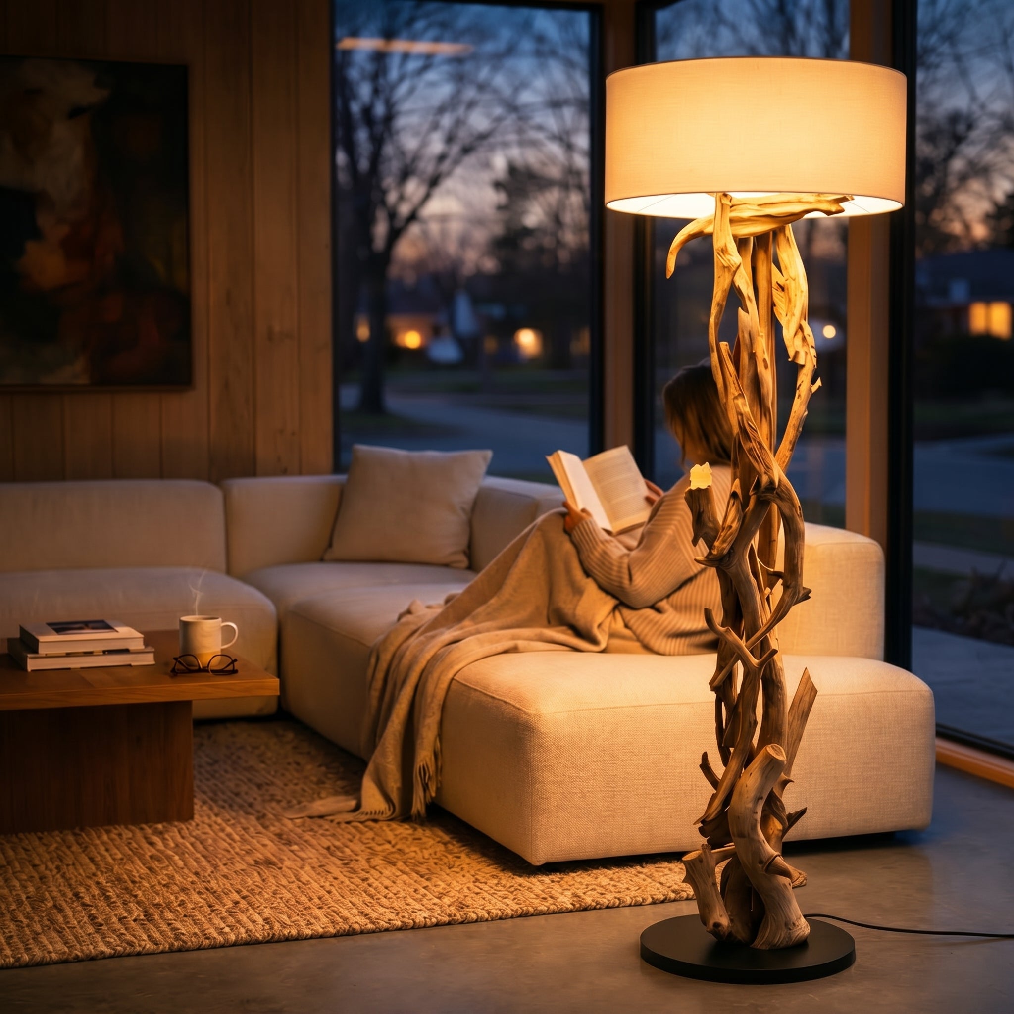 Stehlampe Teakholz BLUMA  | Höhe 180 cm | inkl. Lampenschirm