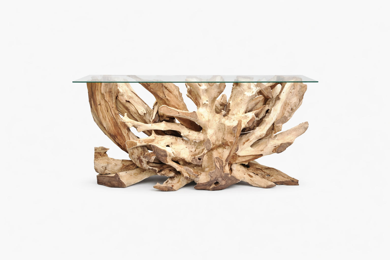 Wurzel Konsole SUBA Breite 140 cm mit Glasplatte – Unikat