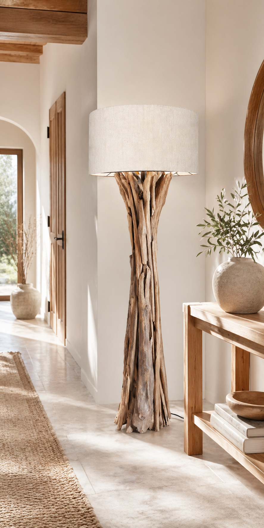 Treibholz Stehlampe Quinton Lampenschirm Natur / 195 cm