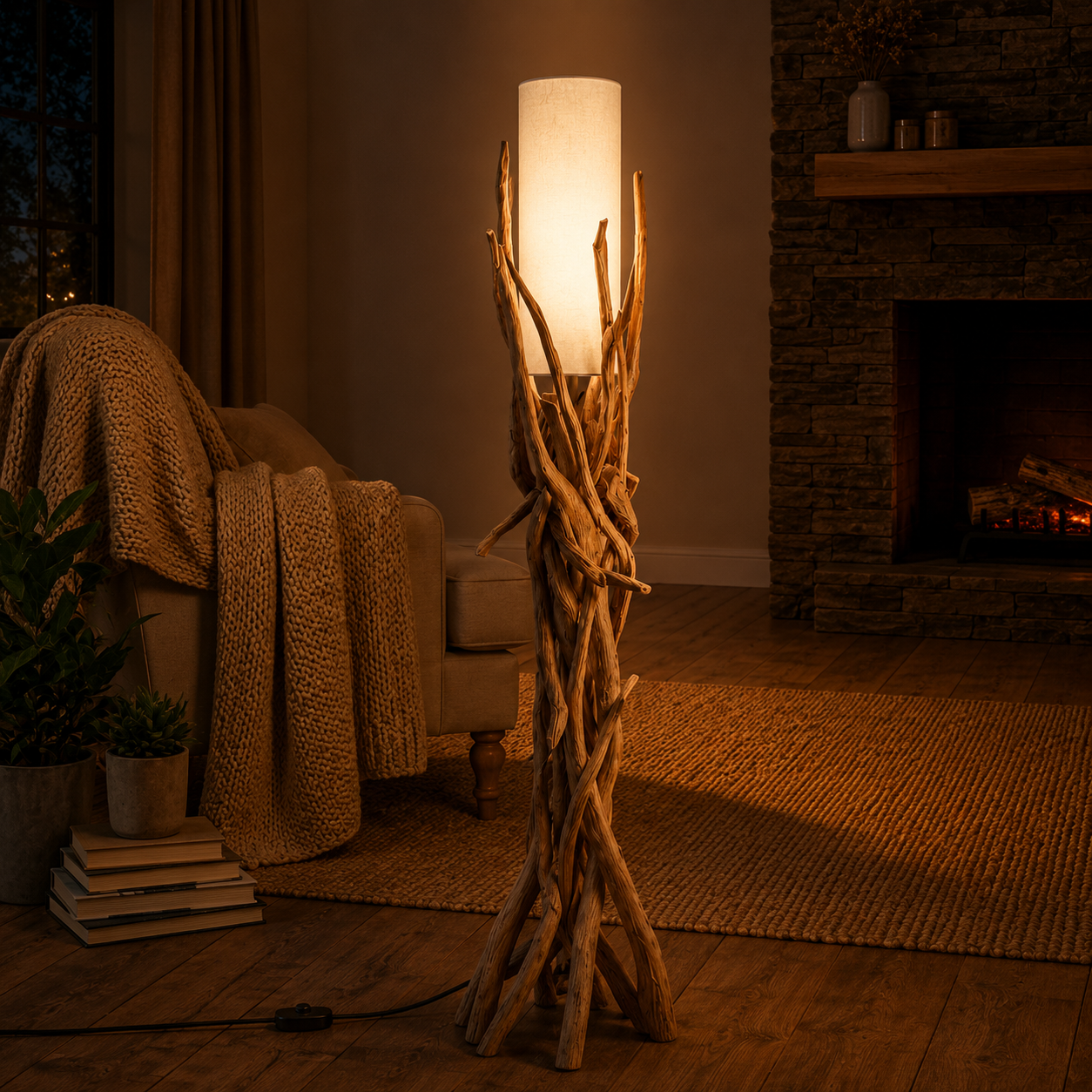 Treibholz Stehlampe VILLA Lampenschirm Natur