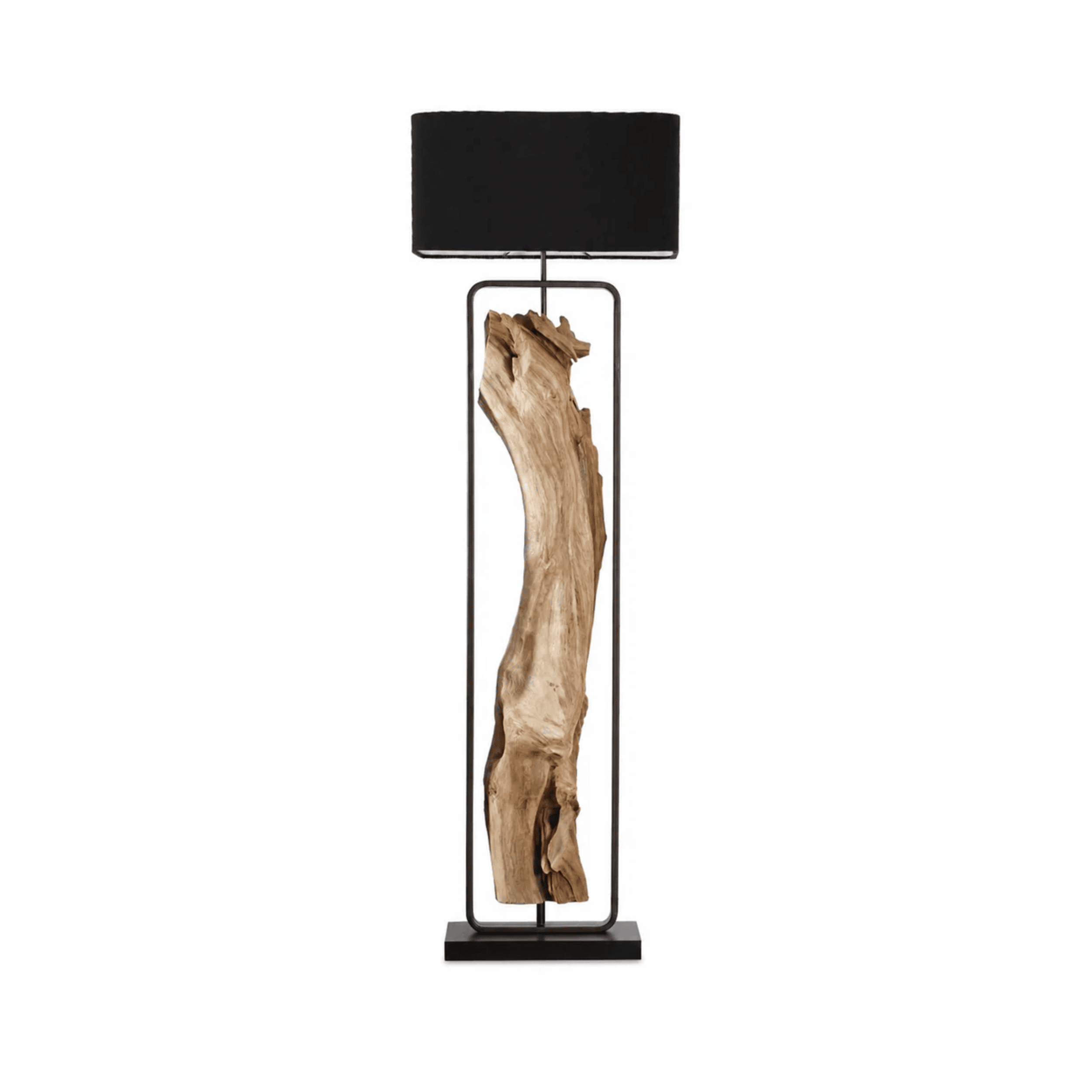 Treibholz Stehlampe Oliv 192 cm, Lampenschirm Schwarz
