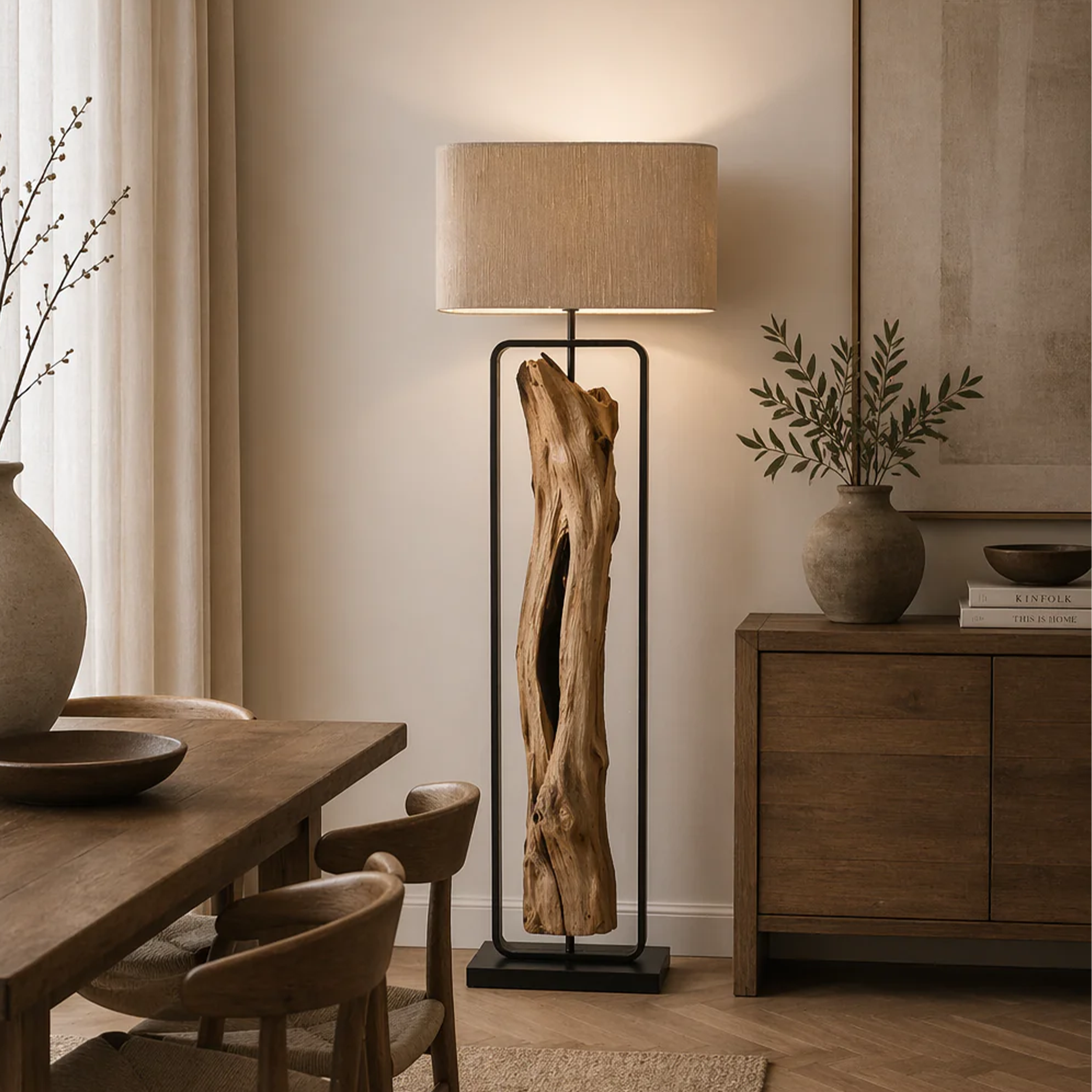 Treibholz Stehlampe Oliv 150 cm Lampenschirm Natur