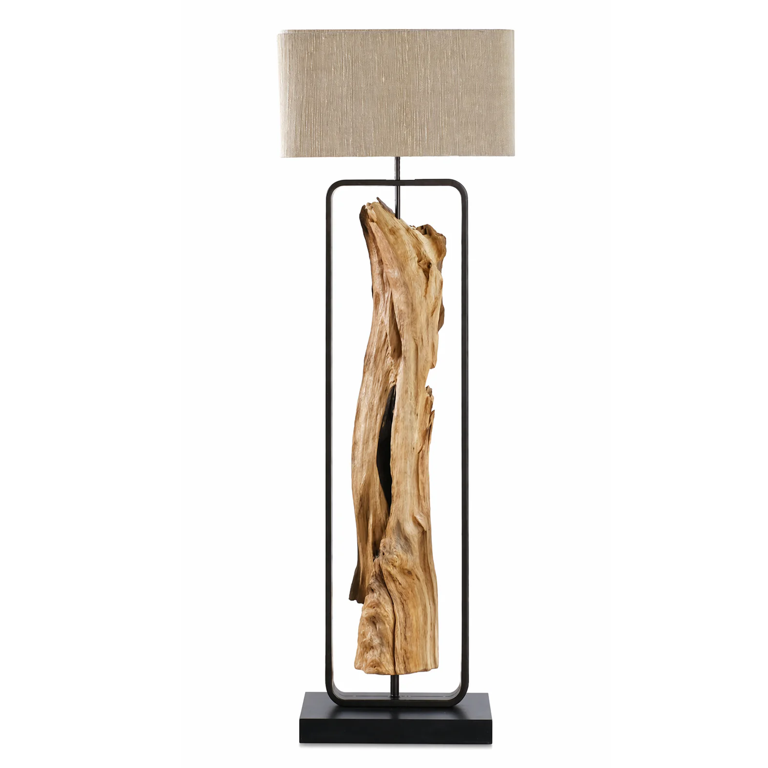 Treibholz Stehlampe Oliv 192 cm, Lampenschirm Natur