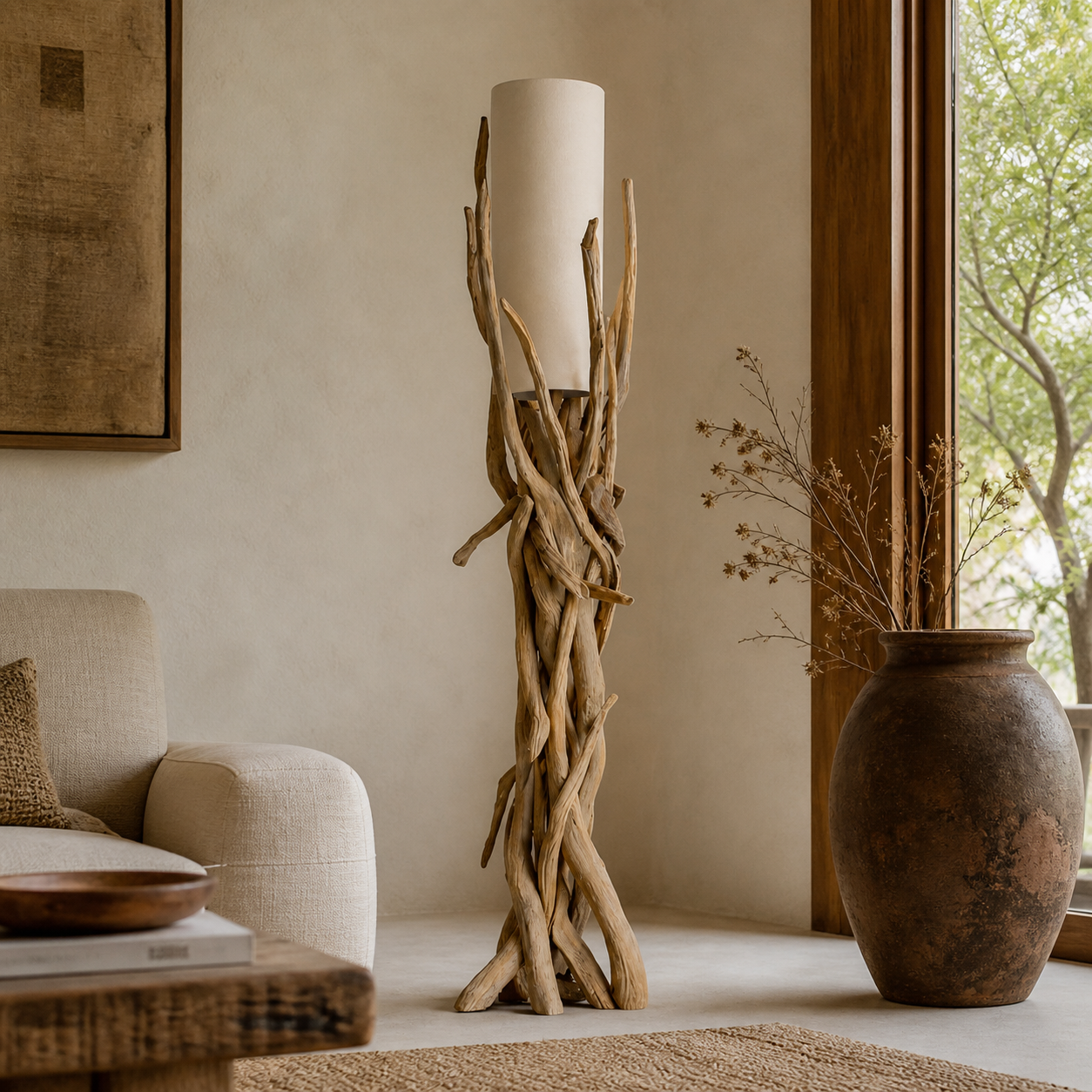 Treibholz Stehlampe VILLA Lampenschirm Natur 180 cm