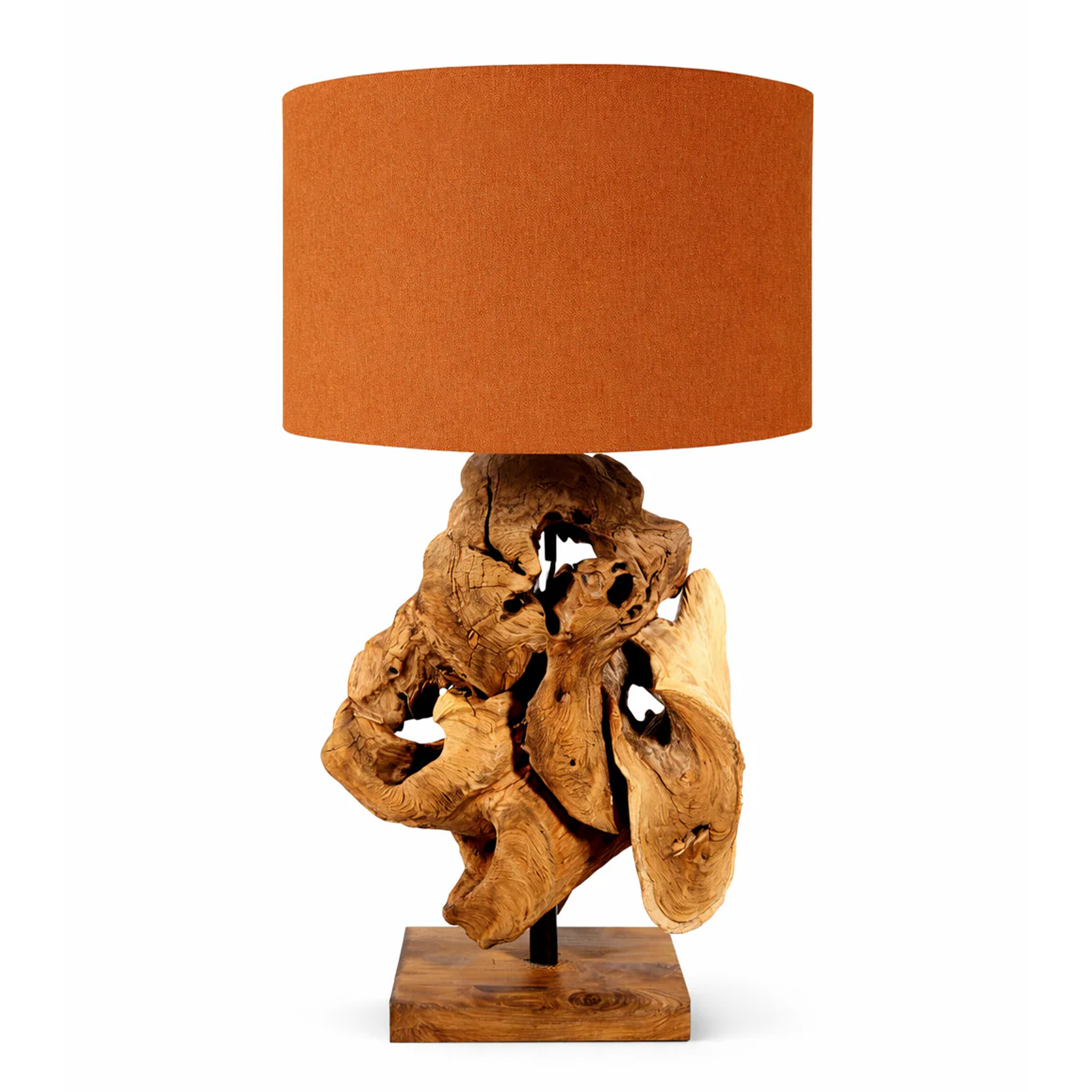 Treibholz Tischlampe CLOVER Höhe 70 cm / Schirm Braun