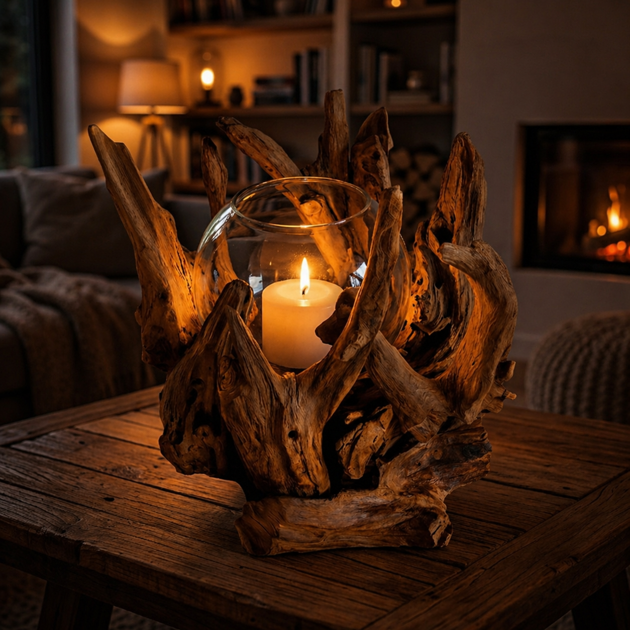 Wurzel Kerzenständer VONDRO mit Glas