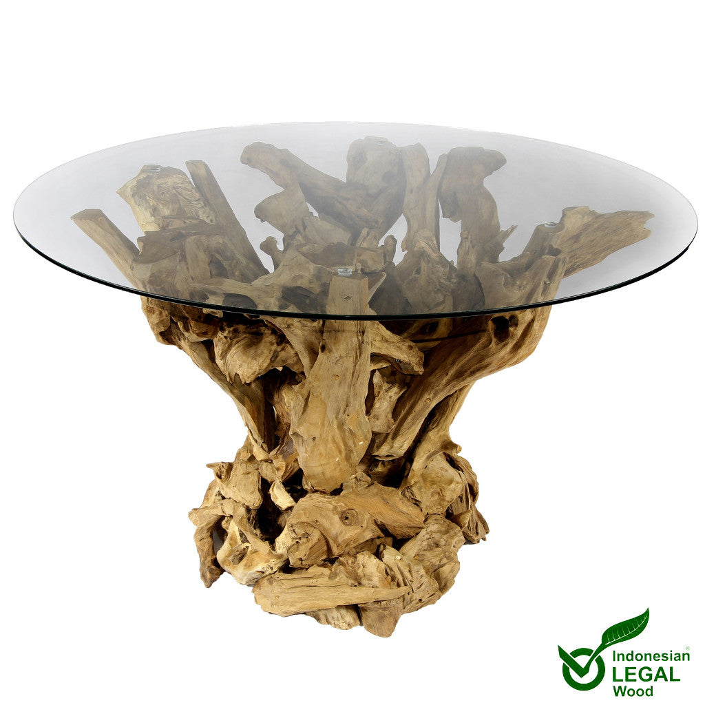 Wurzelholz Esstisch IKAL inkl. Glasscheibe Ø 100 cm