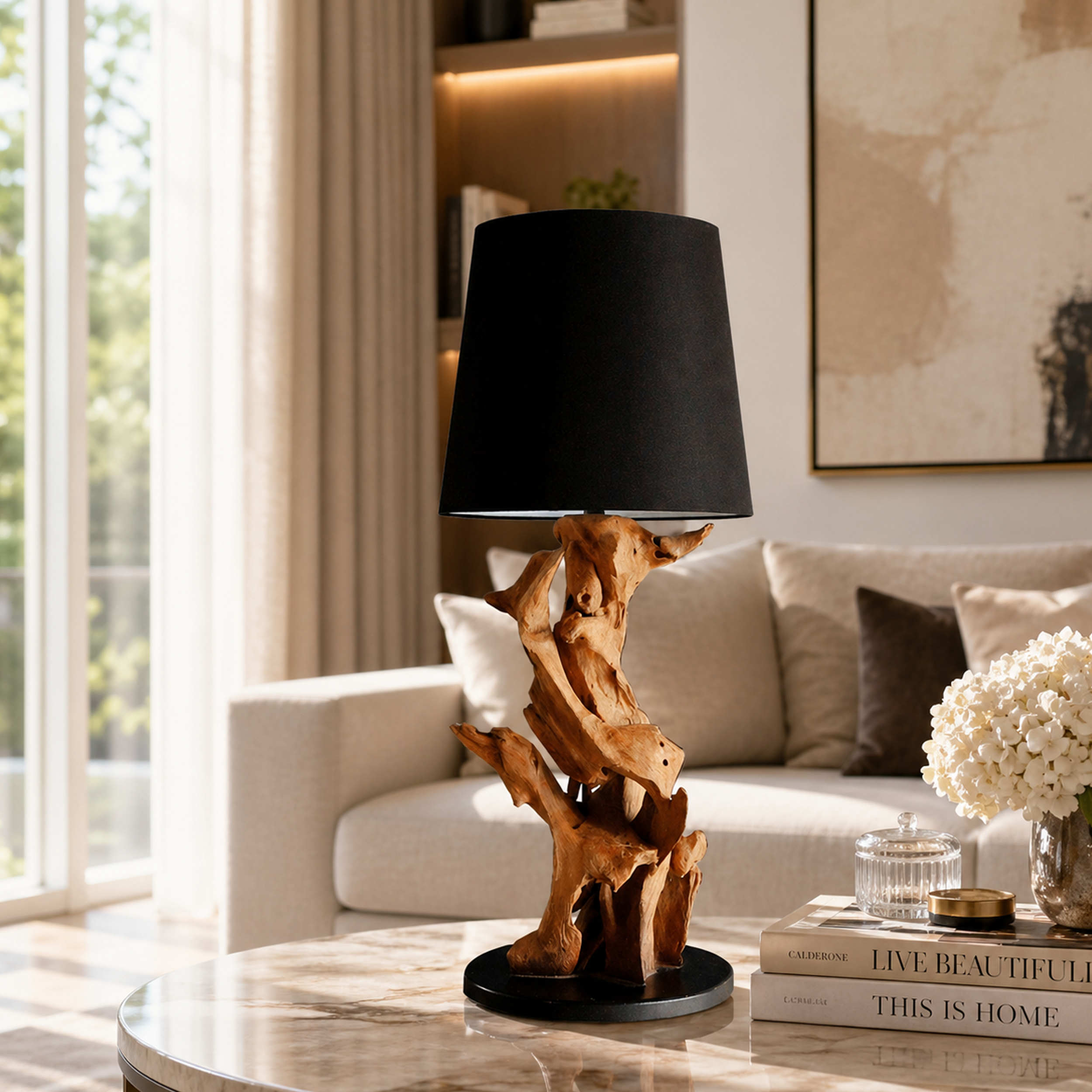 Wurzelholz Tischlampe IKAL Höhe 82 cm inkl. Lampenschirm