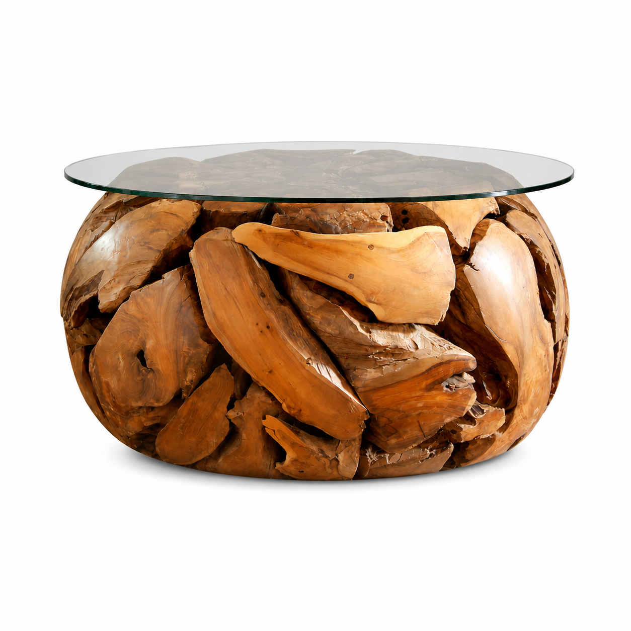 Wohnzimmertisch XILON aus recyceltem Teakholz rund  Ø 80 cm