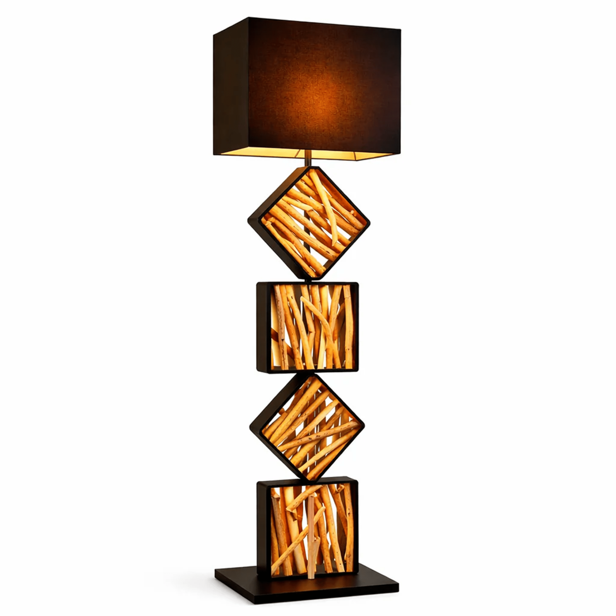 Designová stojací lampa SAWA 155cm lampa na naplavené dřevo černo-zlatá