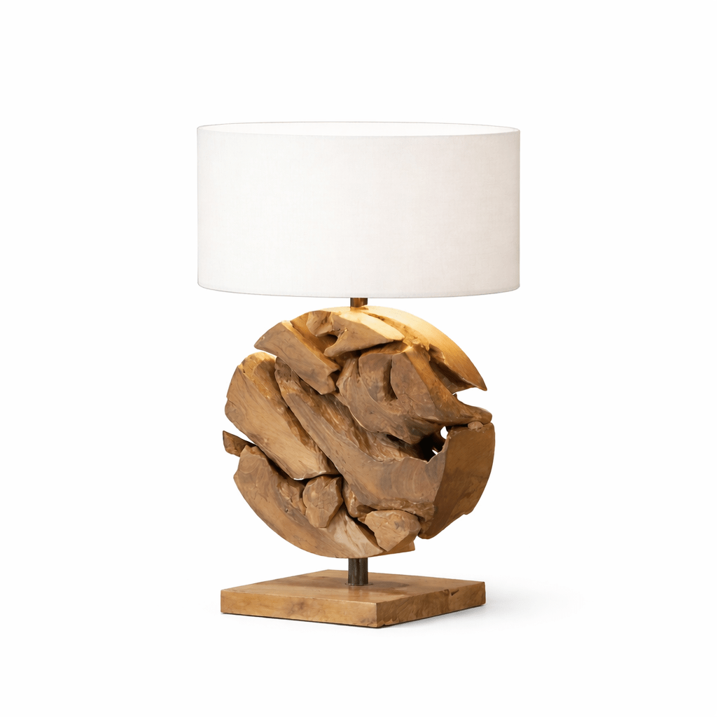 GLOBE kořenová dřevěná stolní lampa bílá