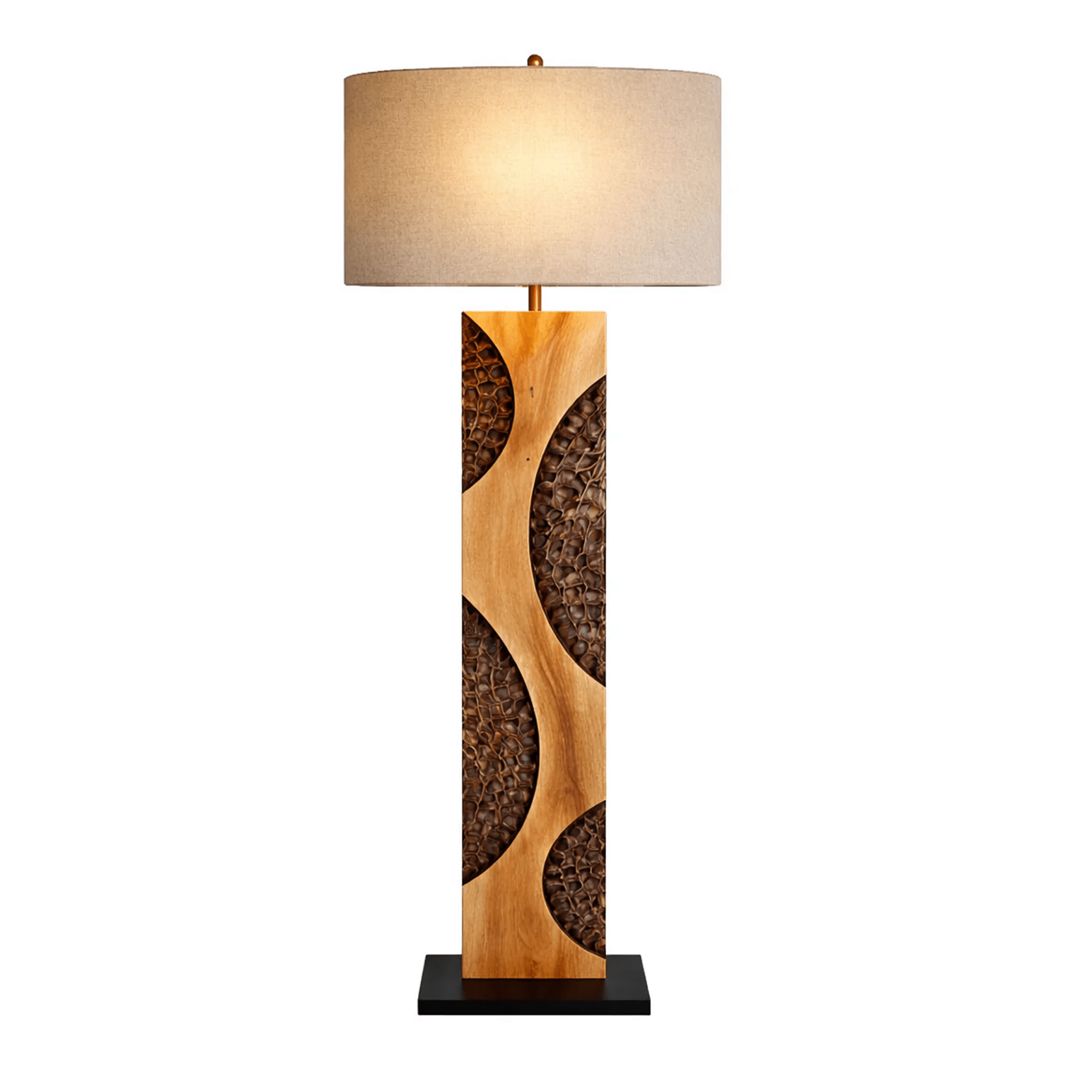 Dřevěná stojací lampa AMAZONIA 170cm plátěné stínidlo ruční práce