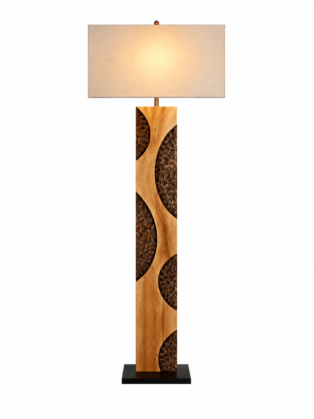 Holz Stehlampe AMAZONIA 170cm Leinenschirm Handarbeit