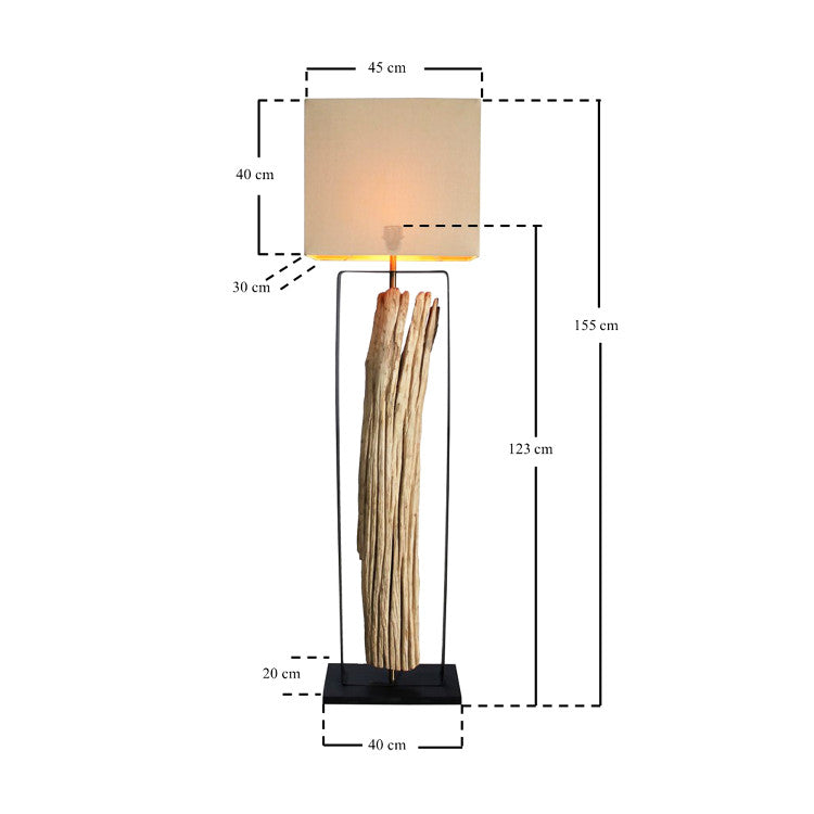 Design Stehlampe WANA 165cm Holzstamm inkl. Lampenschirm Natur