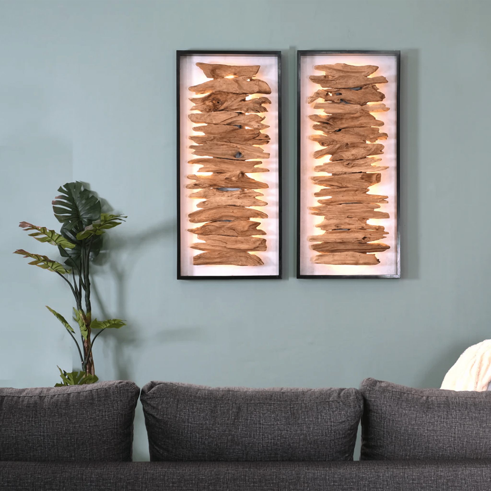 Kinkiet LED z drewna wyrzuconego na brzeg Belmiro / prostokątny / 140 x 64 cm