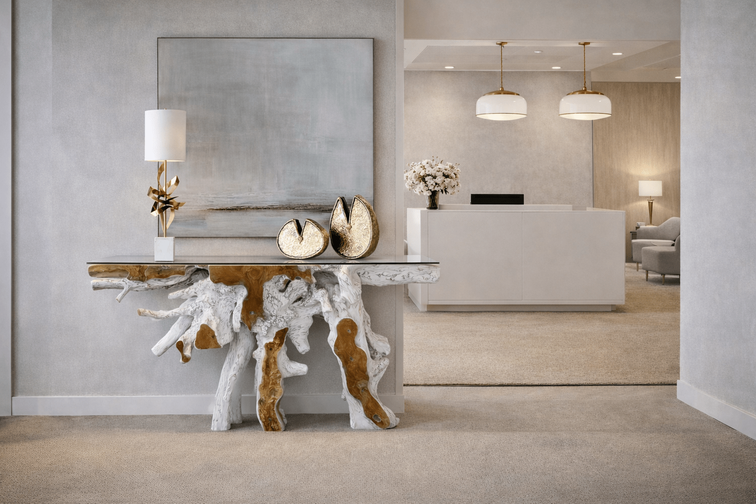 NAGA Root Sideboard 160 cm - bílá praná | včetně skleněné desky