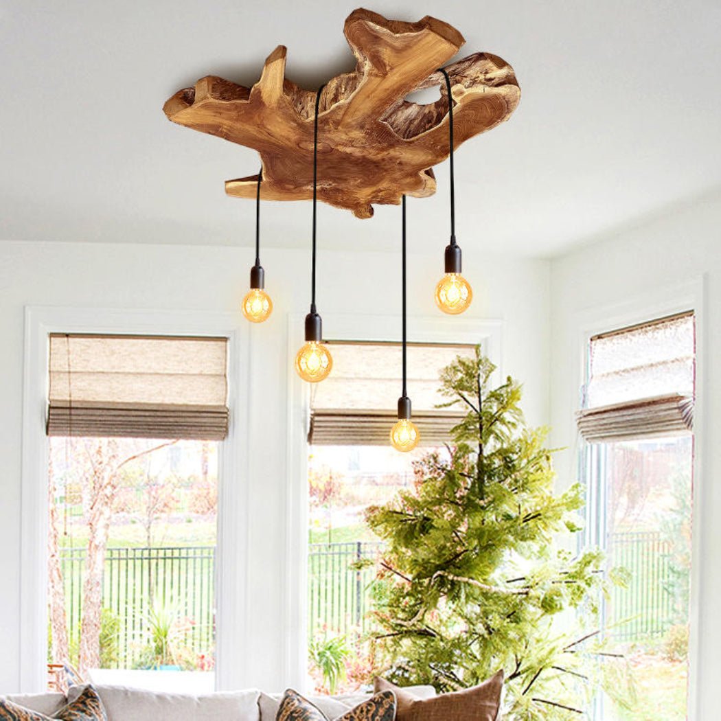 Lámpara de techo de madera con rodajas de árbol