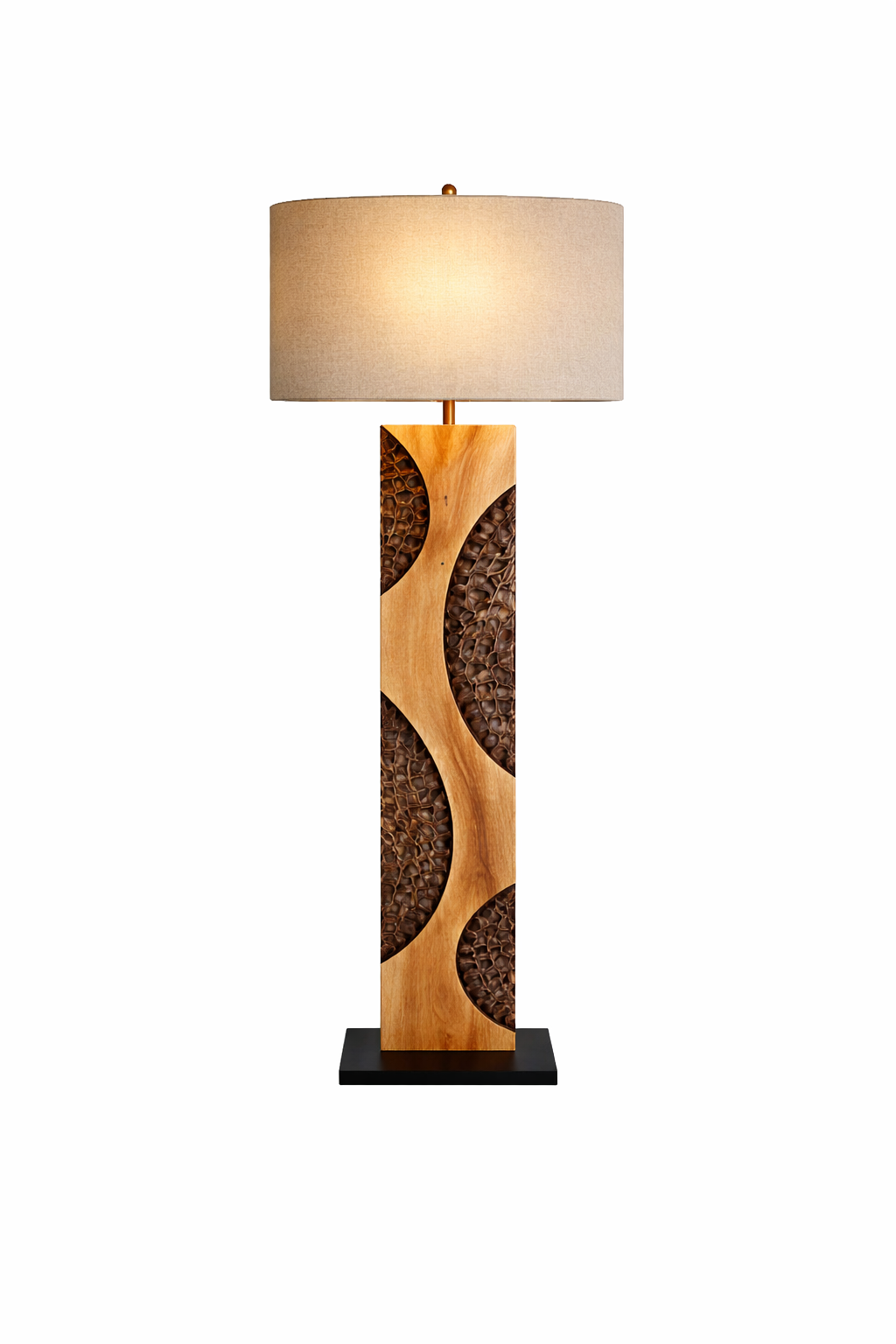 Holz Stehlampe AMAZONIA 170cm Leinenschirm Handarbeit