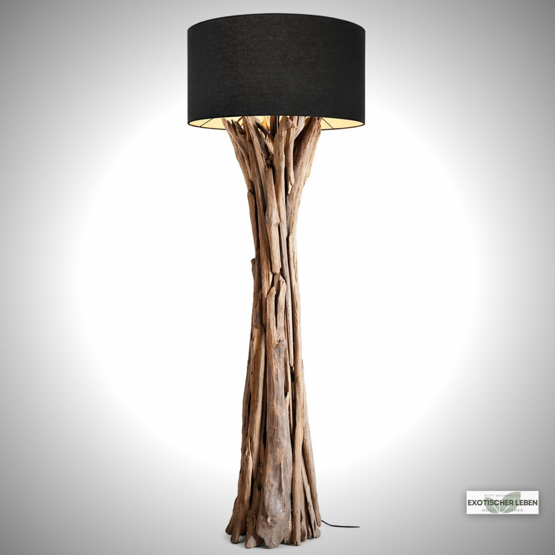 Treibholz Stehlampe Quinton Lampenschirm Schwarz / 195 cm