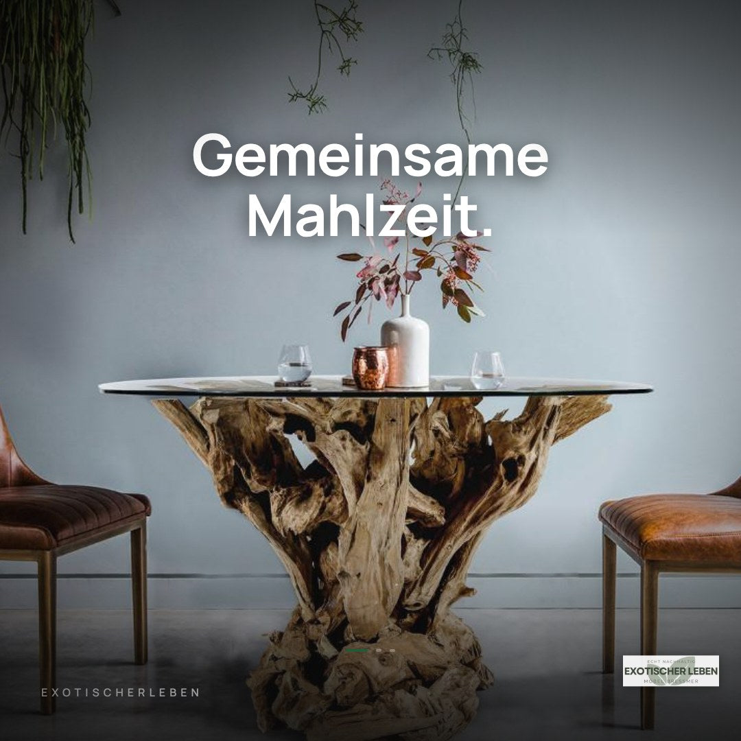 Esstisch TAMBORA Wurzel mit Glasplatte Ø 120 cm - Google Shopping