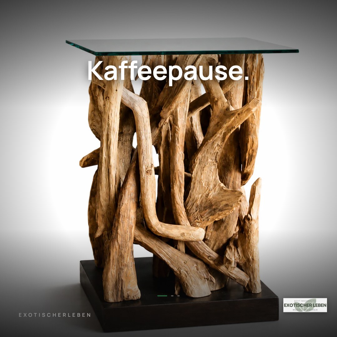 ACE Wurzelholz Beistelltisch Glasplatte 40x40 cm