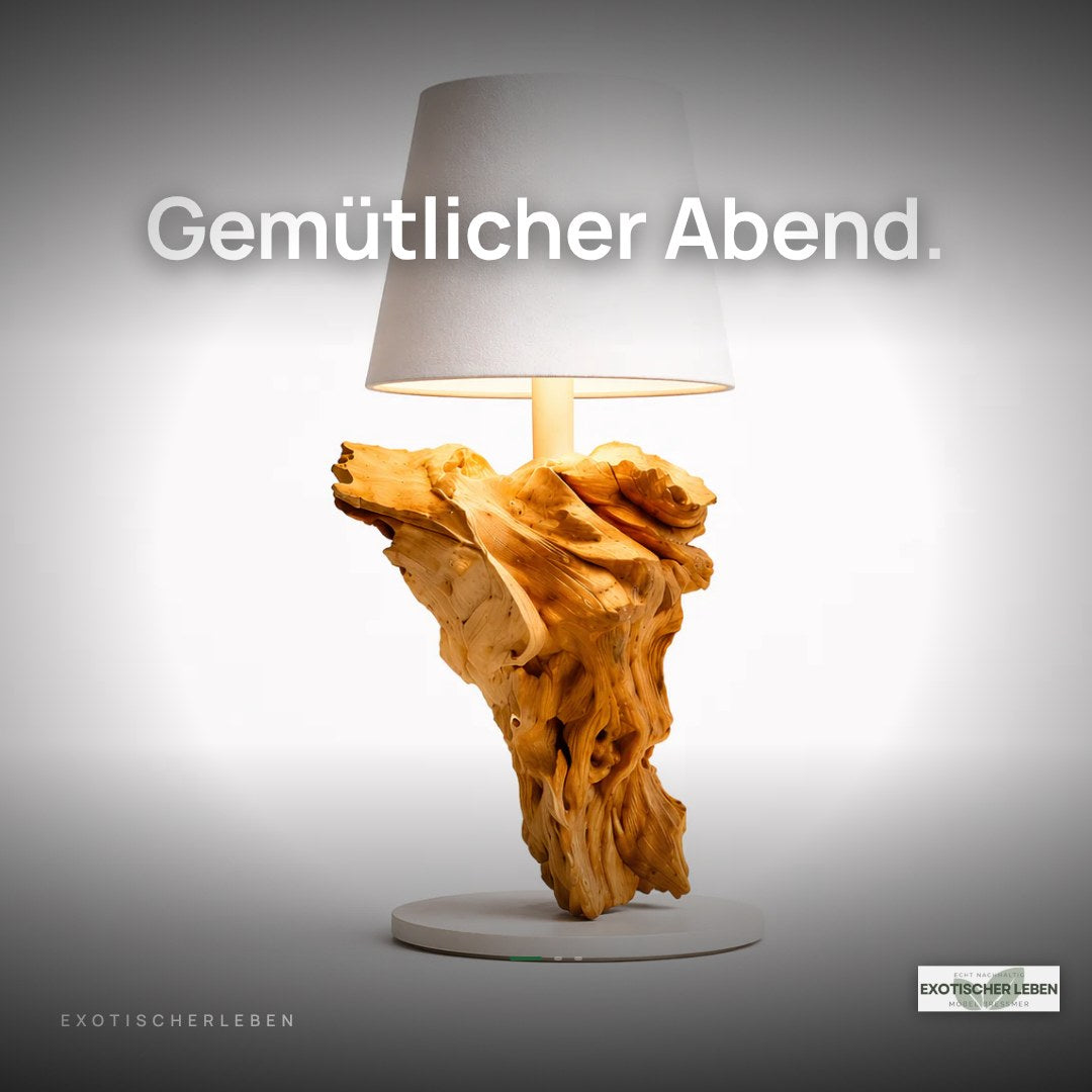 LED Treibholz Akku Tischlampe SERA kabellos Schirm Weiß