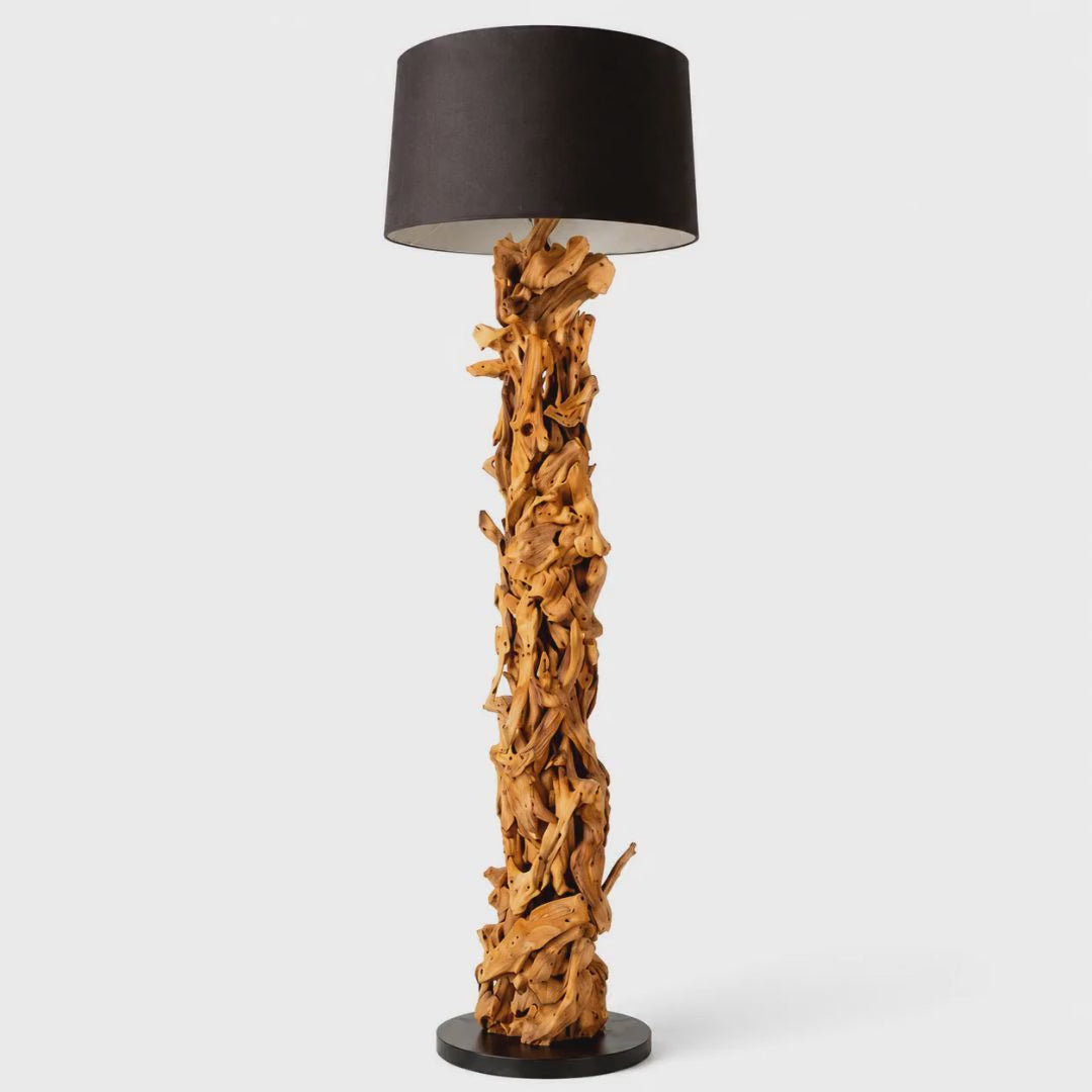 Stehlampe Treibholz CLEON  | Höhe 165 cm | Lampenschirm Schwarz