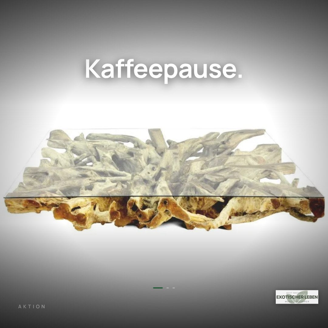 Couchtisch aus Wurzelholz NAGA 150cm x150cm inkl. Glasplatte