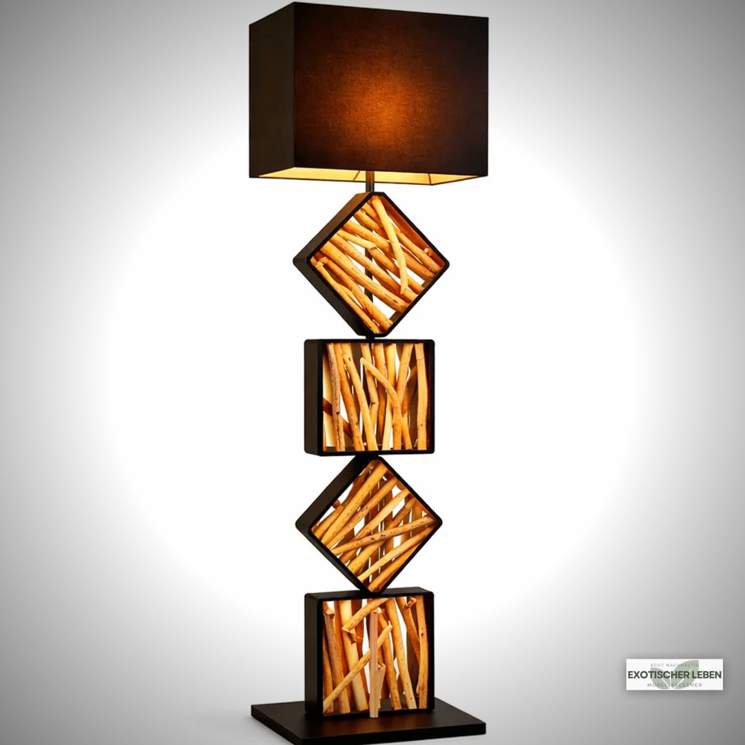 Design Stehlampe SAWA 155cm Treibholzlampe Schwarz-Gold