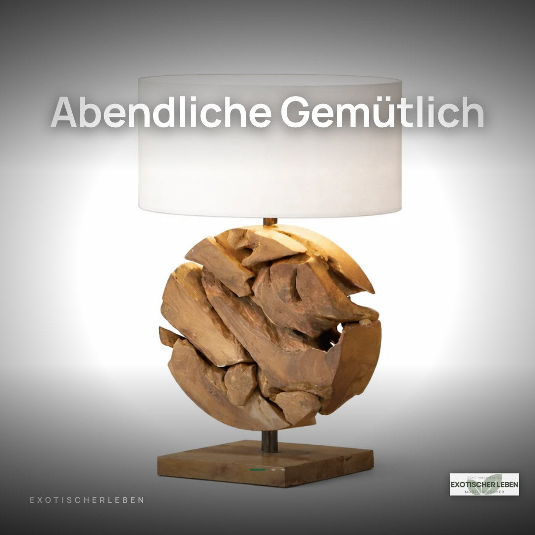 GLOBE Wurzelholz Tischlampe Weiß