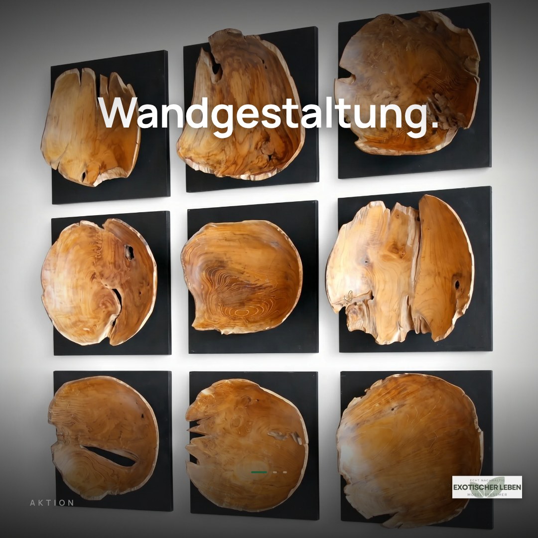 Teak Holz Wandbild FLORENT 35 cm x 35 cm